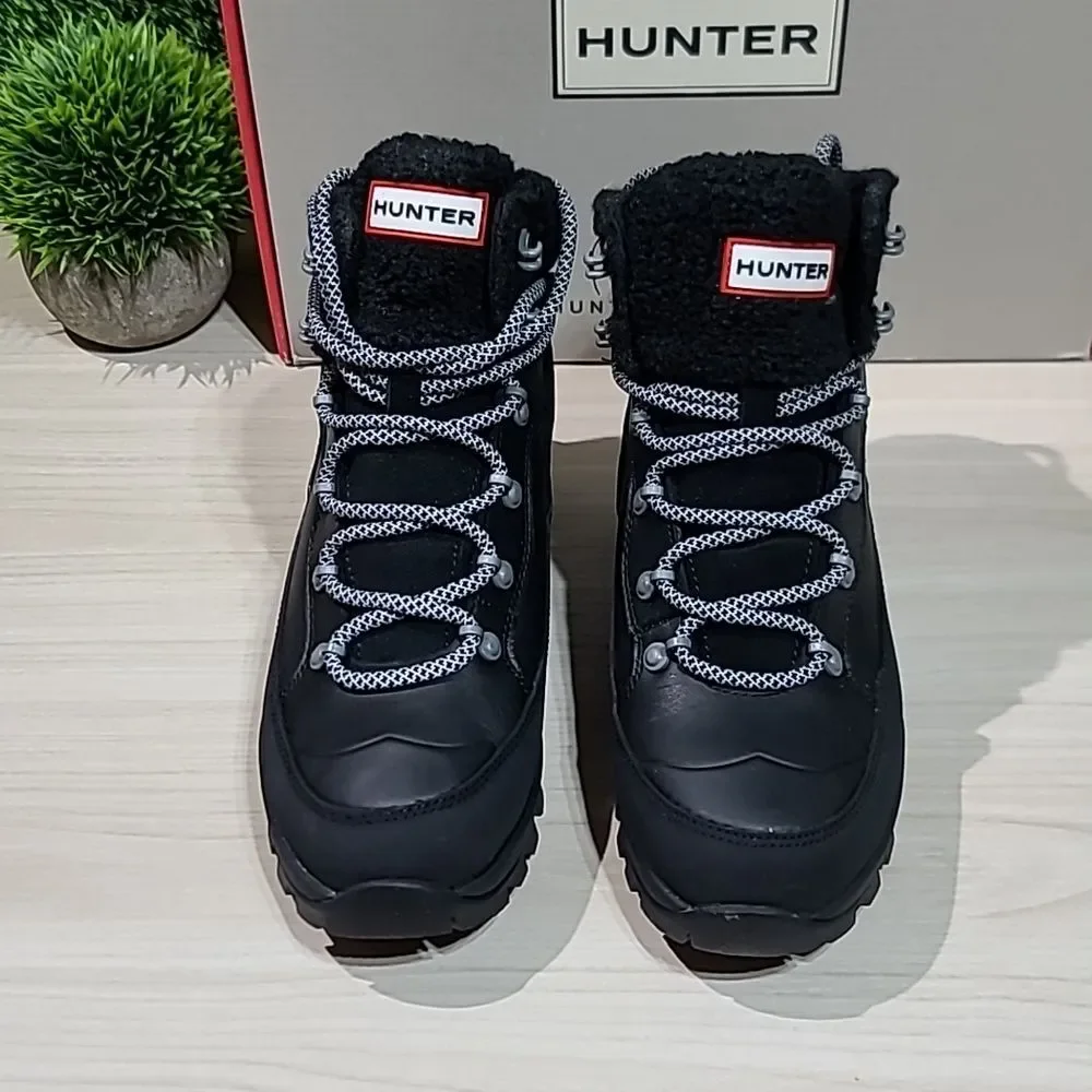 Hunter Explorer Mid Lace Leather Boots - Black 6 M New